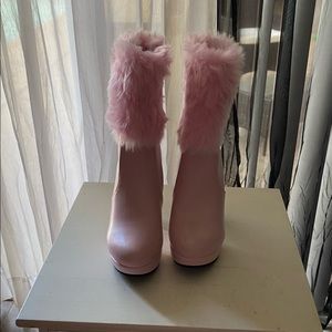 Mid calf boots in two different colors.